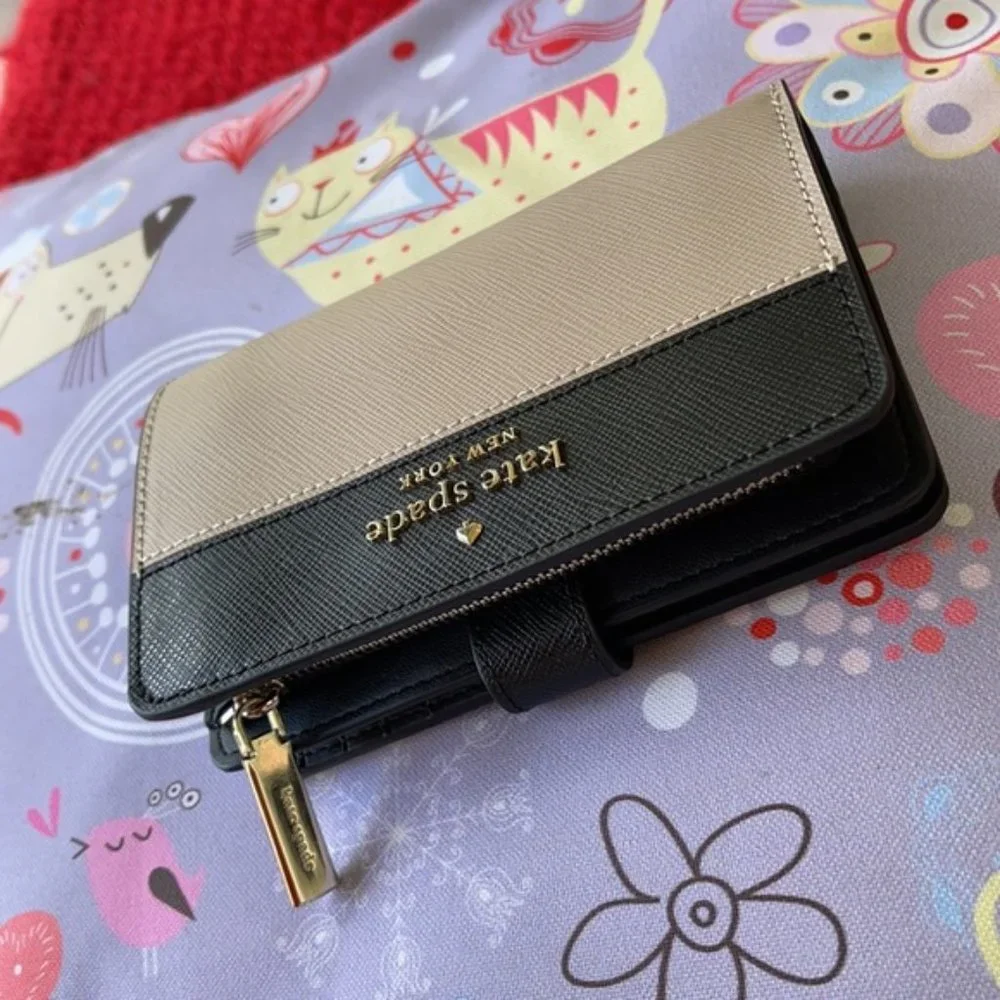 Kate Spade Staci Colorblock Medium Compact Bifold Wallet Warm Beige Multi